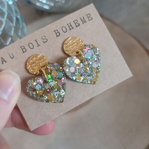 Holographic sacred heart earrings | resin | gold | women's gift | glitter