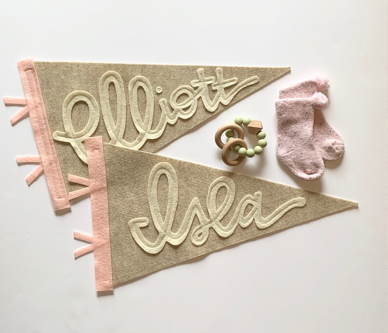 Cursive Name Pennant Beige Calligraphy Modern Cursive | Etsy