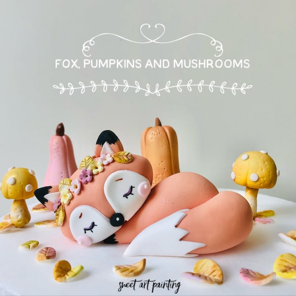 Fox, pumpkins and mushrooms toppers Set volpina, funghi, zucche e foglie per torta.