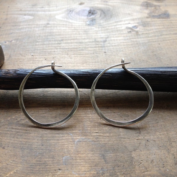 Hand forged sterling silver hoop earrings