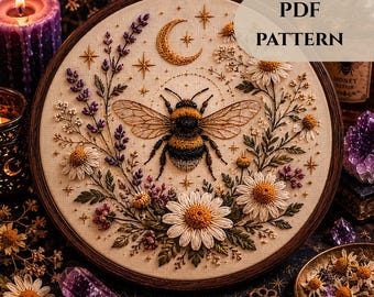 Bumblebee & Daisy Embroidery Pattern | PDF Hand Embroidery Design | Beginner Friendly Floral Bee Pattern
