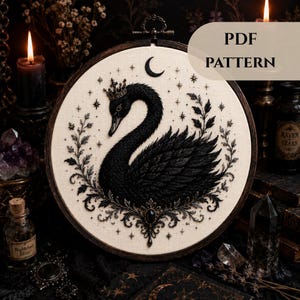 Black Swan Embroidery Pattern PDF | Gothic Bird Hand Embroidery Design