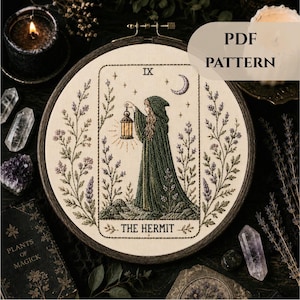 The Hermit Embroidery Pattern PDF | Tarot Hand Embroidery | Witchy Floral DIY