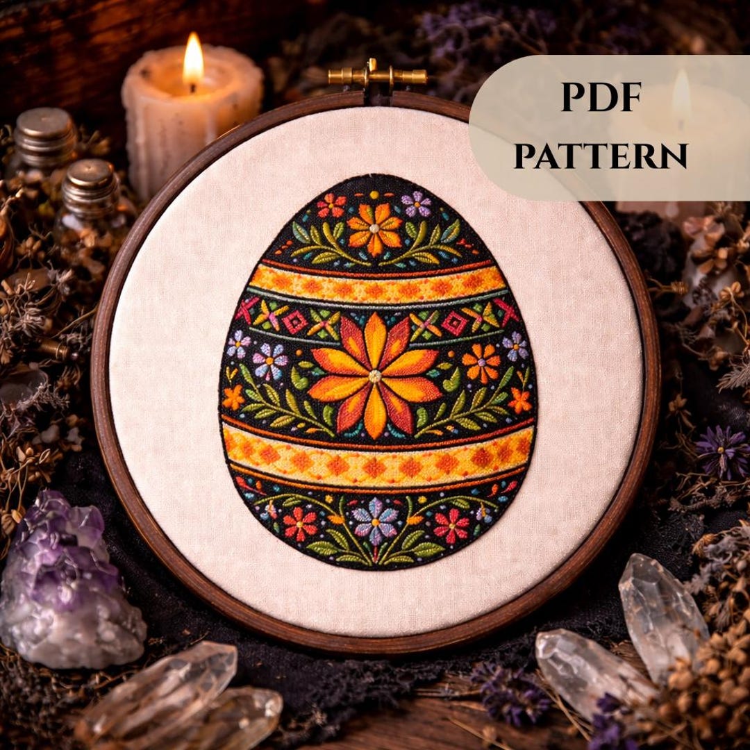 Ukrainian Pysanka Egg Embroidery Pattern | Folk Floral Hand Stitch ...
