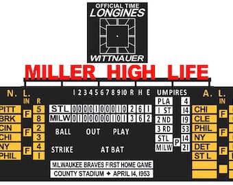 County Stadium Replica Scoreboard 1950's Milwaukee Braves Sign