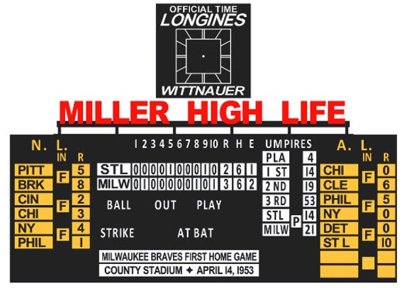 County Stadium Replica Scoreboard 1950's Milwaukee Braves Sign