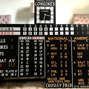 Replica Cincinnati Reds Crosley Field Scoreboard with Working Longines Clock Full Scoreboard Great for Basement Bar Man Cave Fathers Day