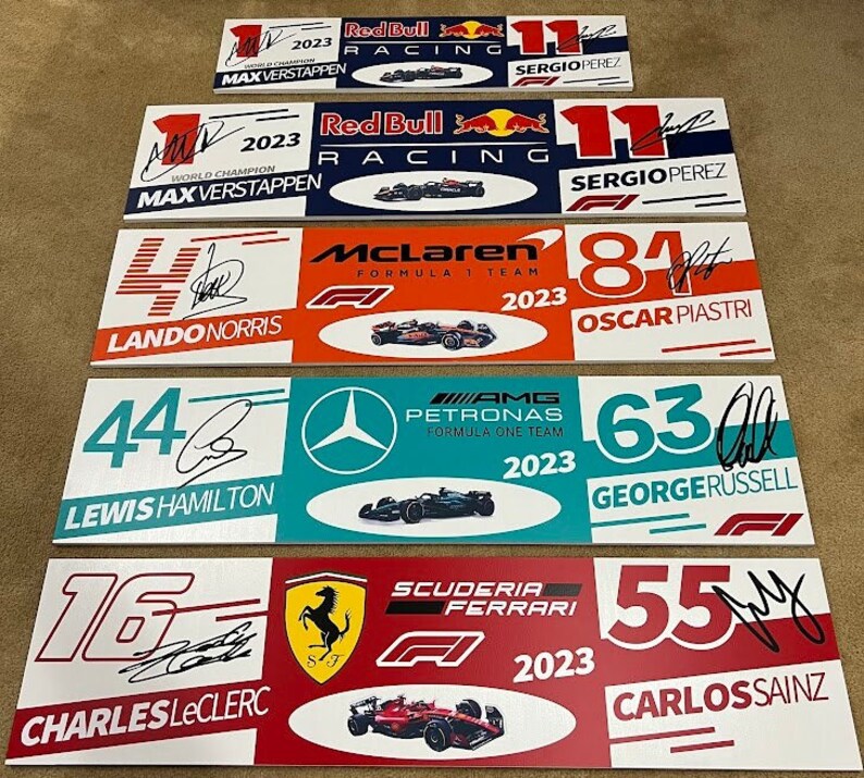 F1 Racking Signs F1 Racing Formula One Mclaren 2023 Team Sign Lando Norris Oscar Piastri ...