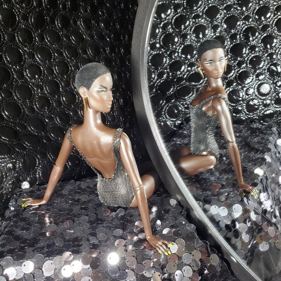 Handmade Sparkle Bodysuit: Metallic Low-Cut Doll Fashion