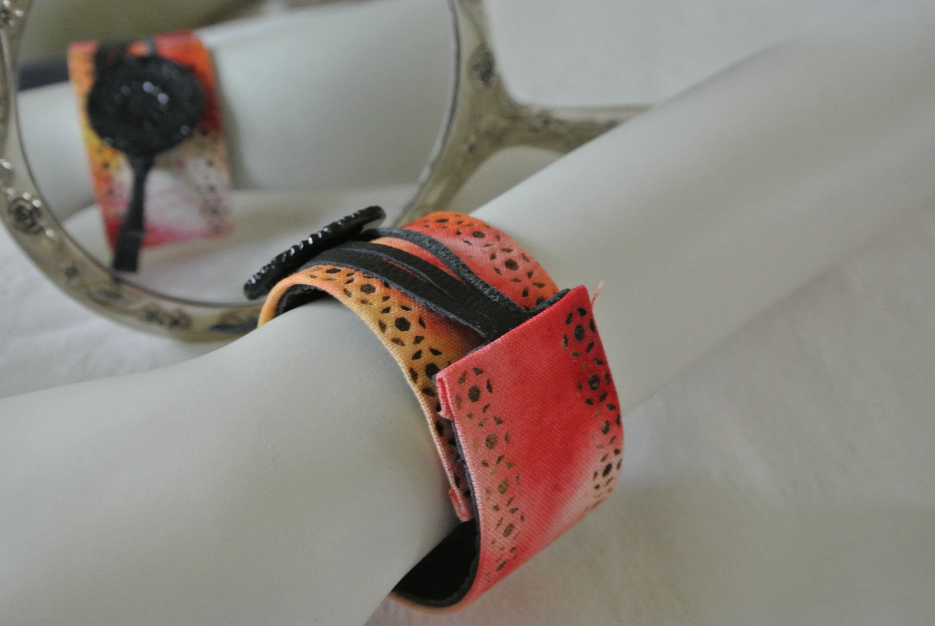 Handmade Cuff Bracelet Artwork Pyrography on Cotton Leather Etsy