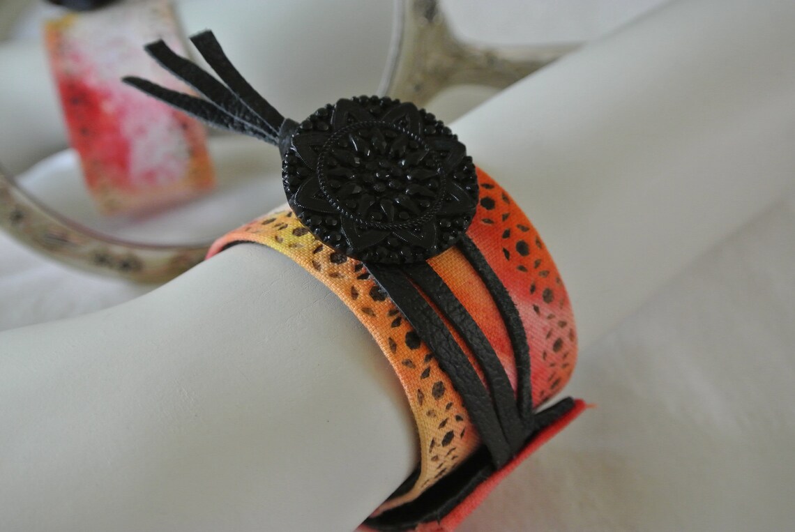 Handmade Cuff Bracelet Artwork Pyrography on Cotton Leather Etsy