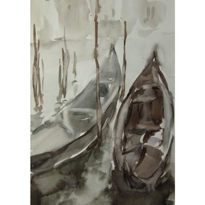 Gondolas venetian landscape original watercolor image 5