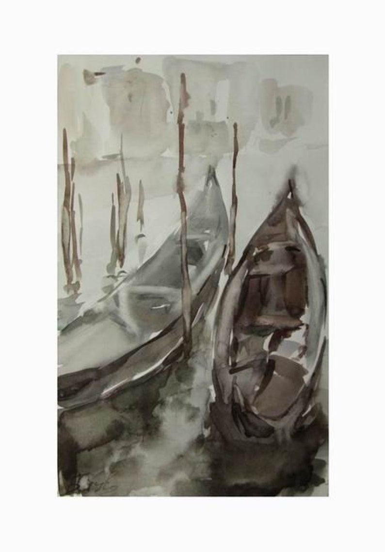 Gondolas venetian landscape original watercolor image 4