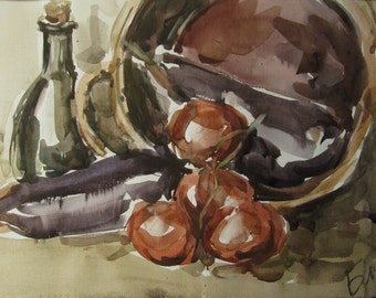 Still life with eggplants - still life - original watercolor