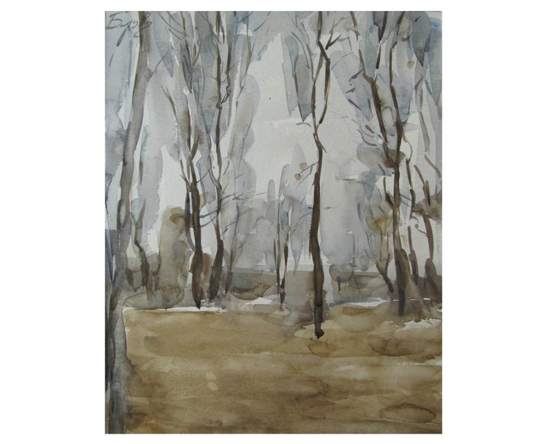 Autumn. Landscape with trees original watercolor image 1