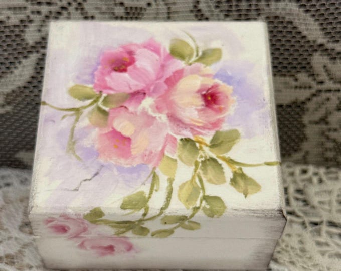 Hand-painted Pink Rose Trinket Box: Shabby Chic Keepsake - Etsy