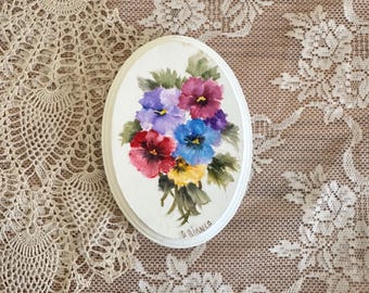Hand Painted Pansy Bouquet: Vintage Oil Painting on Wood (5x7)