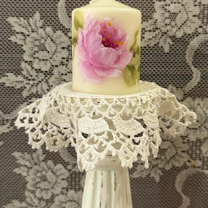 Hand-Painted Pillar Candle: Pink Rose Shabby Chic Wedding Decor