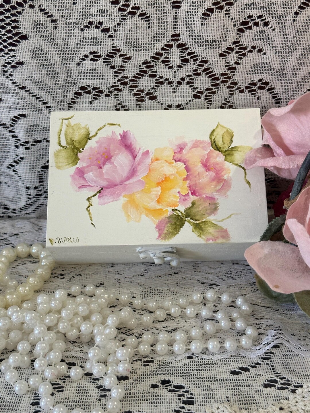 Hand Painted 6 X 4 X 2 Wooden Box, Shabby Vintage Style Pink Roses - Etsy