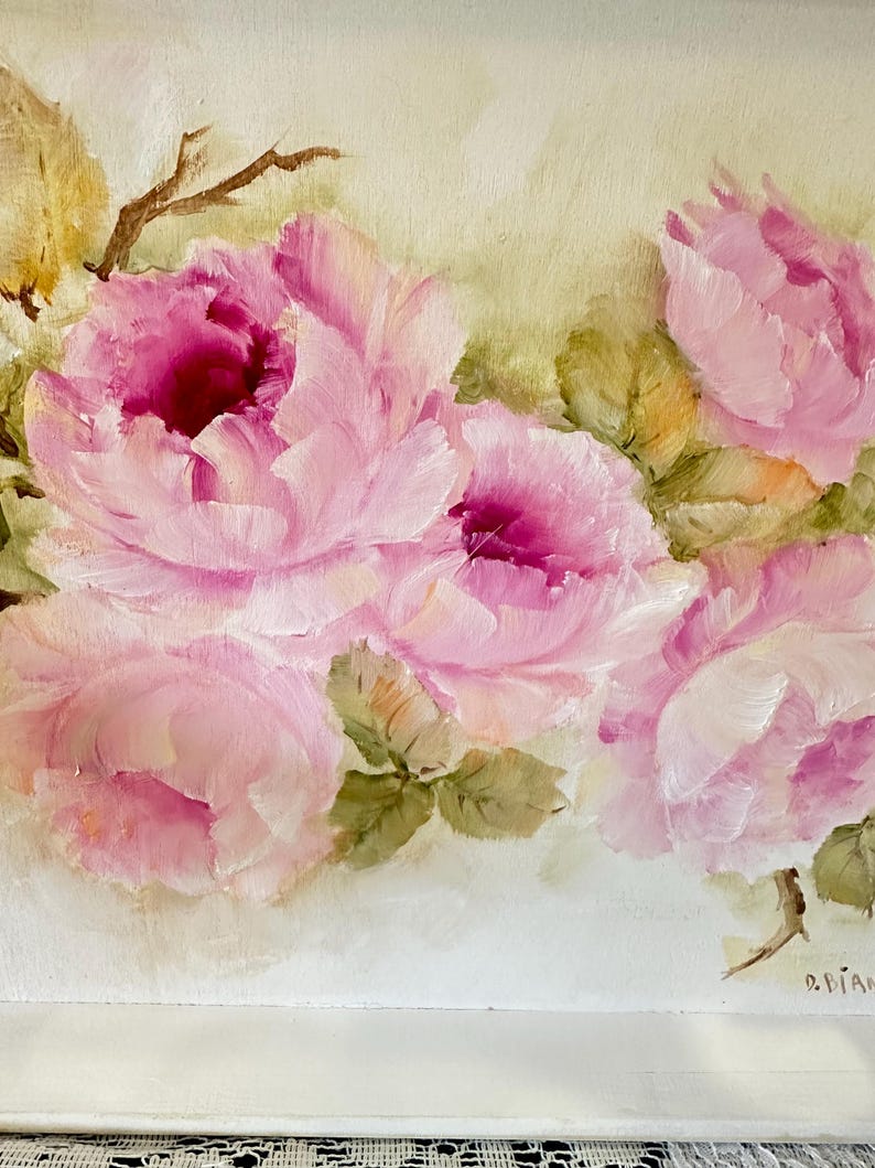 Hand Painted Pink Roses Tray, Shabby Chic Serving Decor, Vintage ...