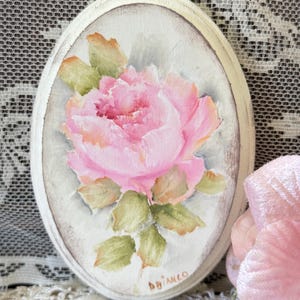 Hand Painted Single Pink Rose on Oval Wood , Shabby Vintage Style, - Etsy