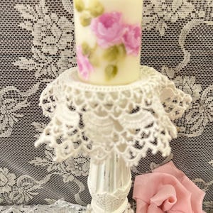 Hand-Painted Pillar Candle: Pink Rose Shabby Chic Wedding Decor