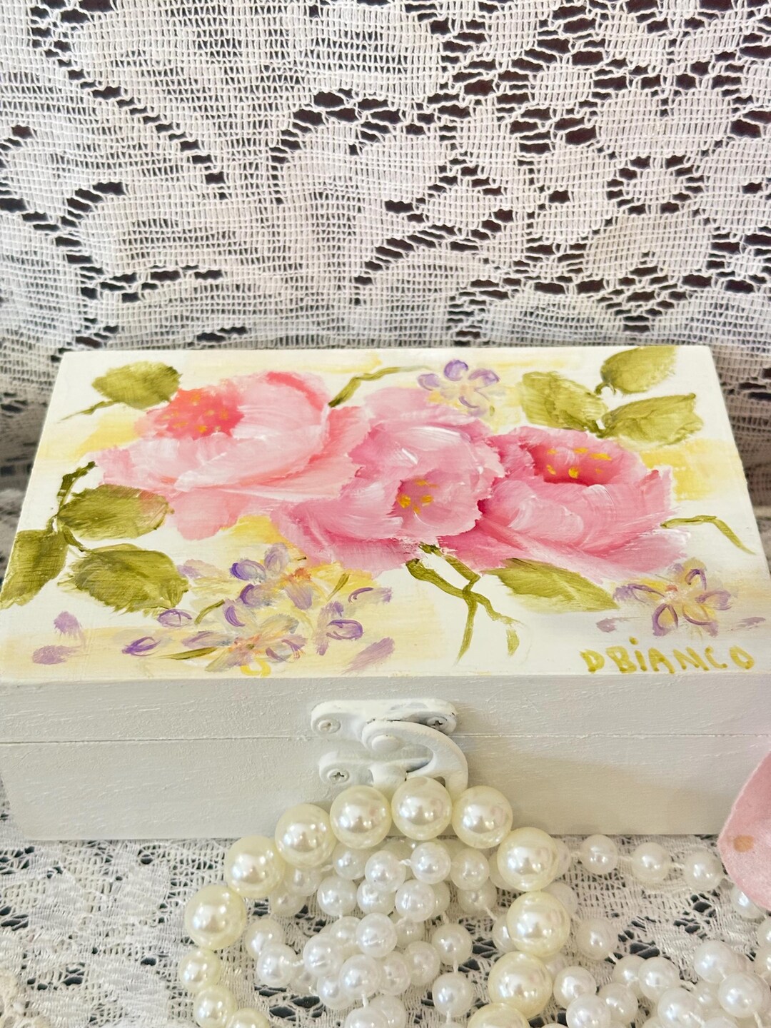 Hand-painted Pink Roses Trinket Box: Vintage Keepsake Jewelry Box - Etsy