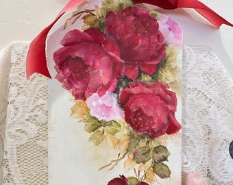 Hand-Painted Rose Bread Board Wall Hanging: Shabby Chic Decor