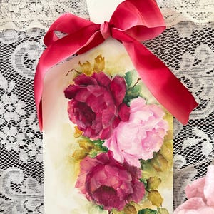 Hand-Painted Rose Bouquet on Simulated Wood - Shabby Chic Wall Decor