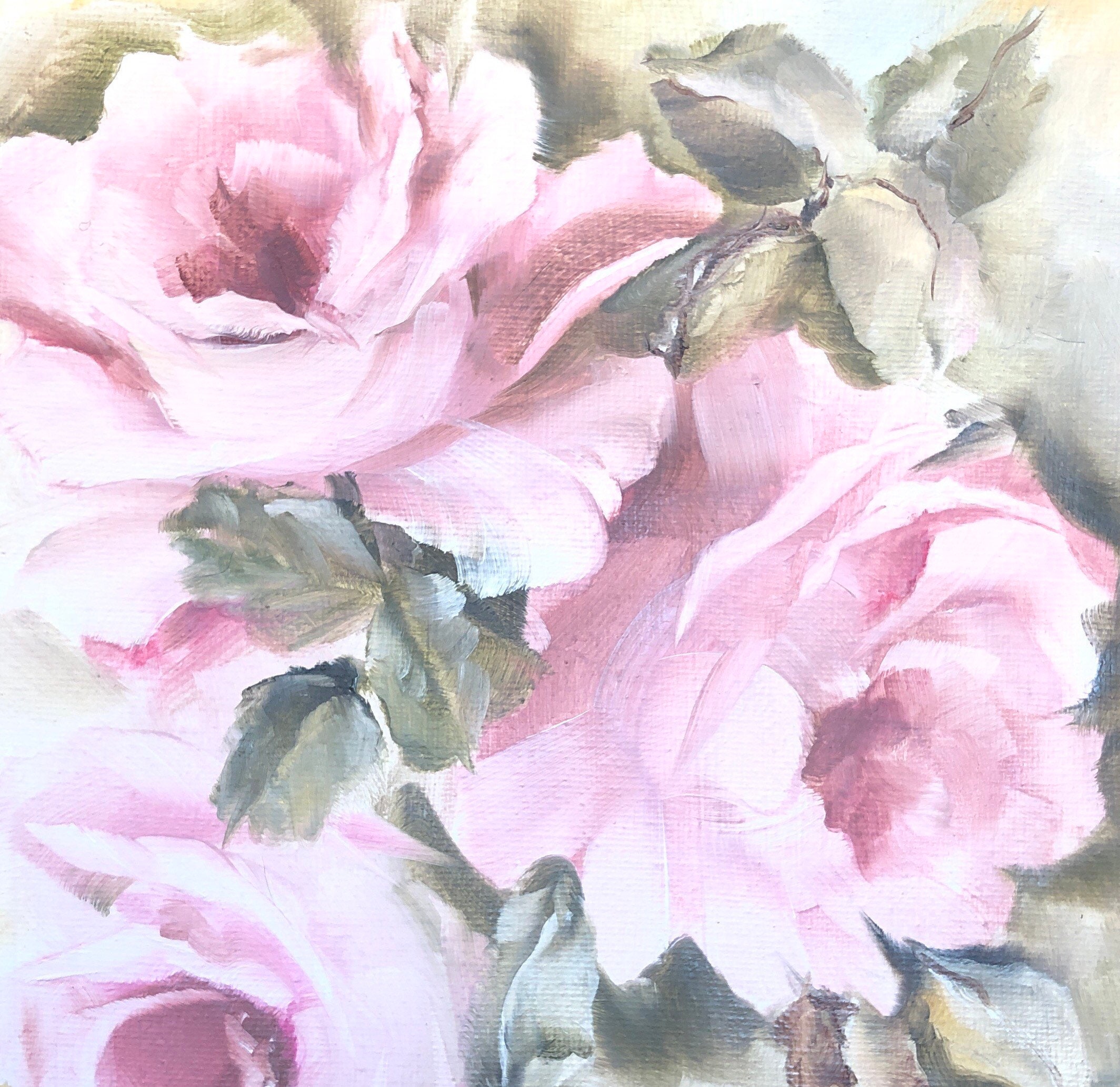 Shabby Chic Pink Roses Handpainted Oil 8 X 10 Canvas Etsy UK