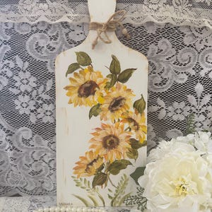 Romantic sunflowers hand, painted on wood chopping block style 19x7 1/2