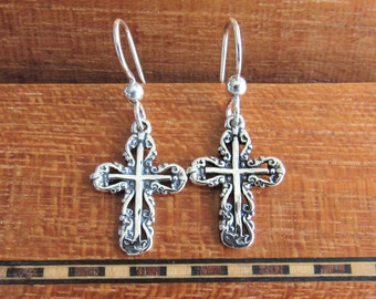 Cross Earrings, Sterling Silver Cross Earrings, Baptism Gift, Godmother Gift, Christian Earrings,Faith Earrings,First Communion,Confirmation