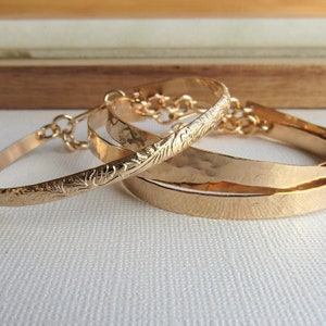 Adjustable Bangle Bracelet 14kt Gold Filled, Personalized Hawaiian Stacking Bracelet, Textured Gold Bangle, Bridal Bridesmaid Jewelry