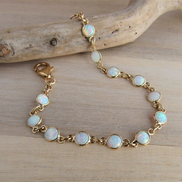 Opal Bracelet, October Birthstone Bracelet, Fire Opal Bracelet, Gift for Mom Wife, Delicate Bracelet, Opal and Gold Bracelet, Unique Jewelry