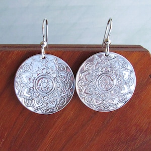 Lotus Flower Yoga Earrings, Unique Jewelry Gifts for Mom, Spiritual Symbolic Earrings, Lightweight Mandala Embossed Earrings for Her
