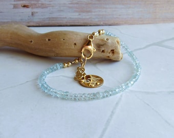 Aquamarine and Gold Bracelet, Jewelry Gifts for March Birthstone, Friendship Beaded Bracelet, Dainty Stacking Bracelet, Gifts for Wife