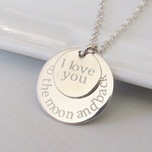 I love you to the Moon and Back Necklace, Engraved Mommy Jewelry, For Mom, For Grandma, Birthday Gift, Anniversary Gift, Romantic Gift, Love