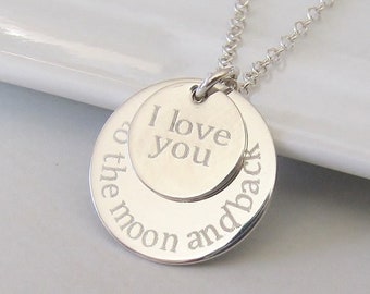 I love you to the Moon and Back Necklace, Engraved Mommy Jewelry, For Mom, For Grandma, Birthday Gift, Anniversary Gift, Romantic Gift, Love