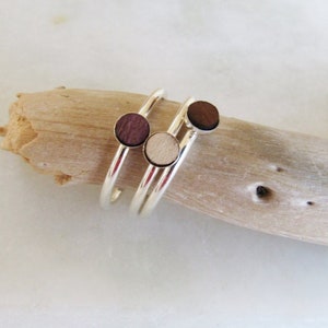 Wood Ring, 5th Anniversary Gift, Stacking Rings, Bezel Set Ring, Sterling Silver Ring, Custom Wooden Ring, Simple Silver Ring, Organic Ring