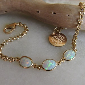 White Opal and Gold Chain Bracelet, Option to Personalize, October Birthstone, Bridesmaid Jewelry