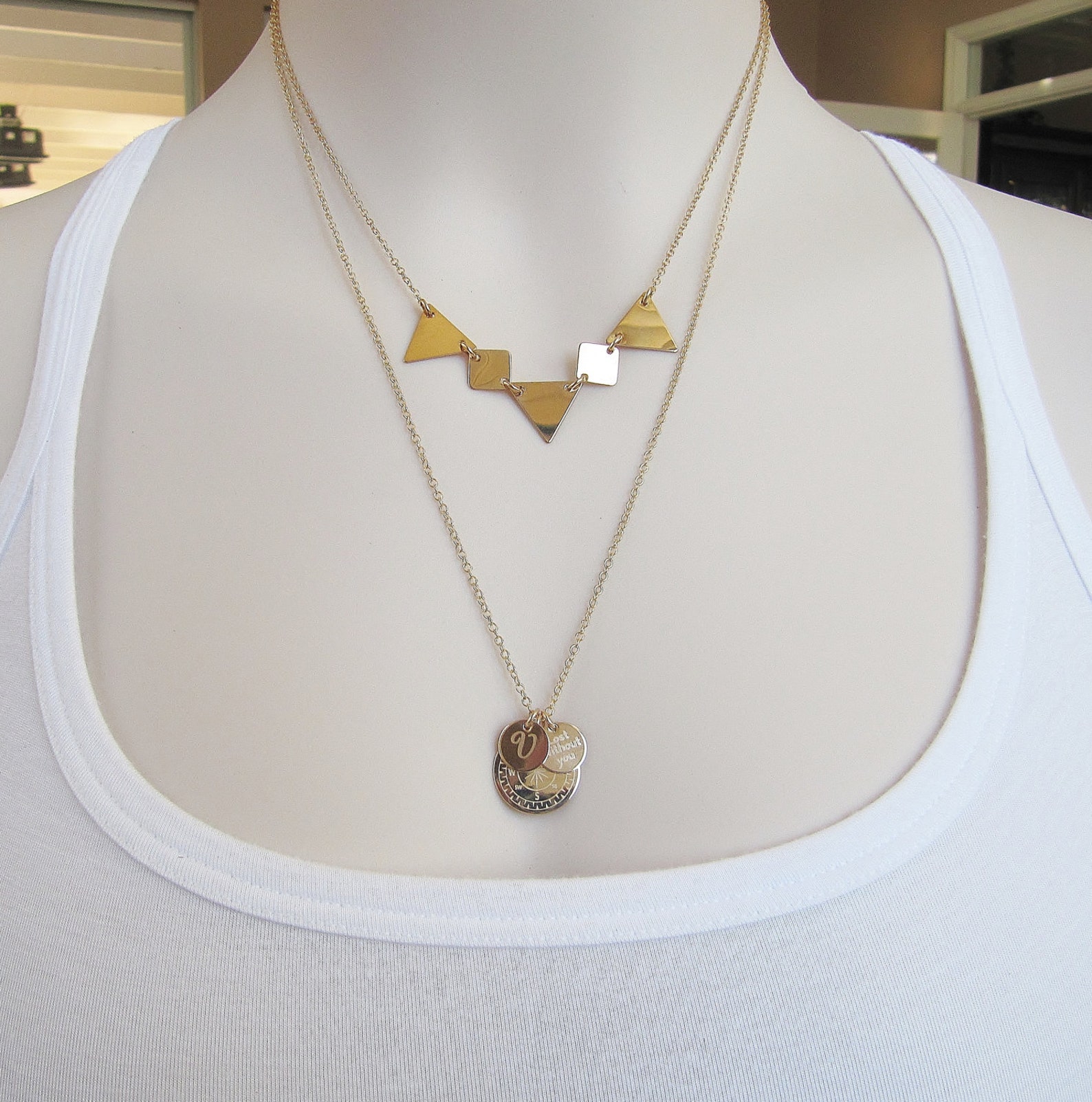 Gold Compass Necklace Personalized Compass Best Friend Etsy