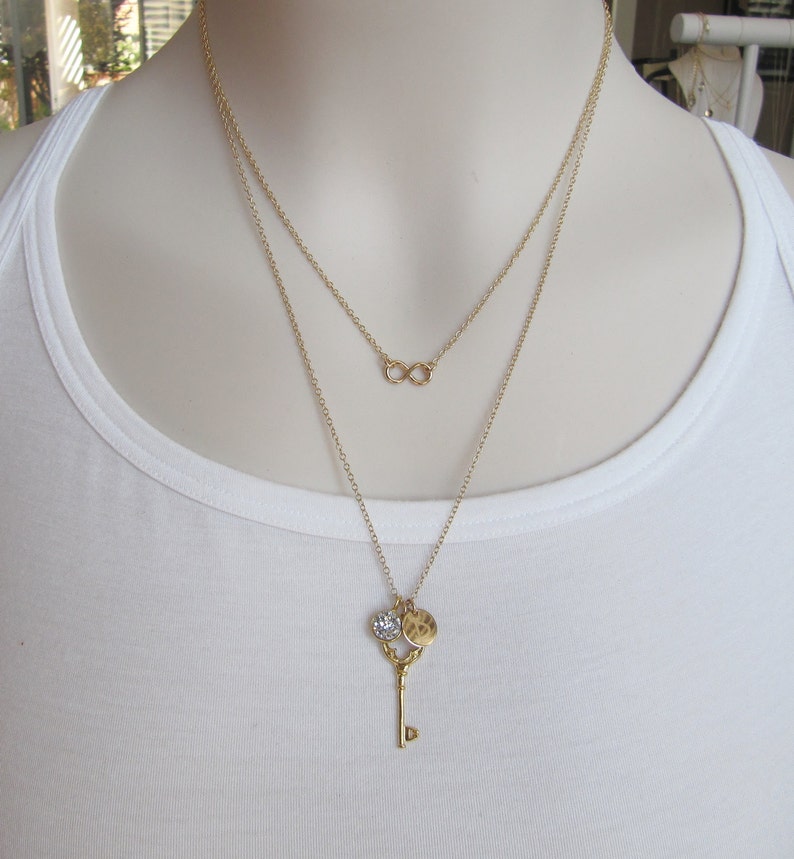 Gold Key and Druzy Personalized Necklace Key Charm Necklace Etsy