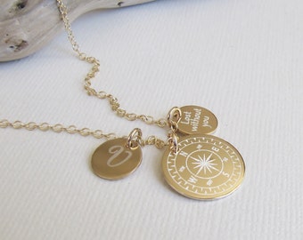 Gold Compass Necklace, Personalized Compass, Best Friend Necklace, Travel Gift Ideas, Graduation Gift, Steampunk Necklace, Retirement Gift