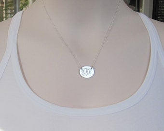 Sterling Silver Oval Initial Necklace, 20x16mm Initial