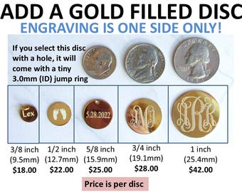Add a Disc, Custom Engraved Disc, Handwriting Charm, Personalized Gold Disc, Just a Disc, Monogrammed Disc, Add a Dangle, Add on Disc Charm
