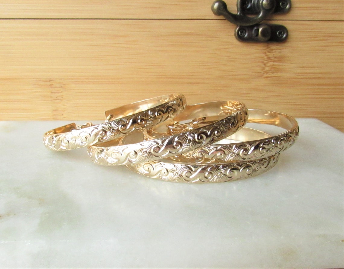 14kt Gold Filled Hawaiian Bangle 6mm Adjustable Cuff Bangle Etsy