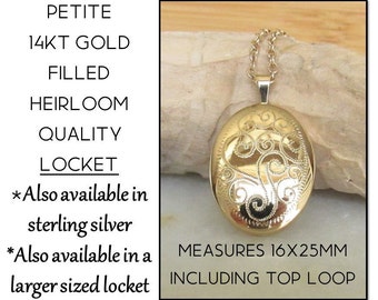 Petite Gold Filled Locket Necklace 16x25mm, Custom Photo Locket, Personalized Gift for Wedding, Engraved Anniversary Gift, Keepsake Jewelry