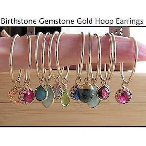 Gold Filled Birthstone Hoop Earrings, Gemstone Endless Hoop Earrings, Interchangeable Gold Hoops, Birthday Gifts Her, Everyday Earrings