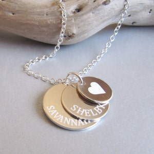Mommy Necklace Sterling Silver, Jewelry Gifts for Mom, Silver Layered Disc Necklace, New Mom Jewelry, Personalized Name Necklace