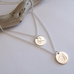 Double Strand Initial Necklace, Mother Daughter Jewelry, Mother&#39;s Necklace, Silver Layering Necklace, Double Strand Necklace, Engraved Discs